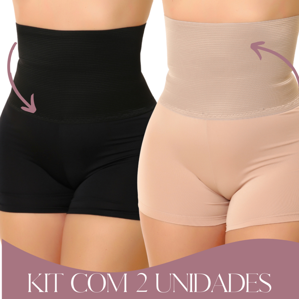 Kit 2 Anágua Modeladora Bermuda Cinta Short Modelador Reduz Medidas Alta Compressão Cintura Pós Parto Cirurgico 18 Ads