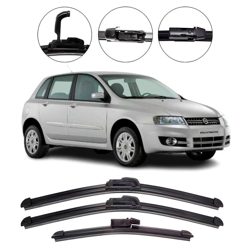 Kit de Palhetas para Limpador Parabrisa Dianteiro + traseiro para Fiat Stilo 2002 até 2011 em Oferta na Shopee