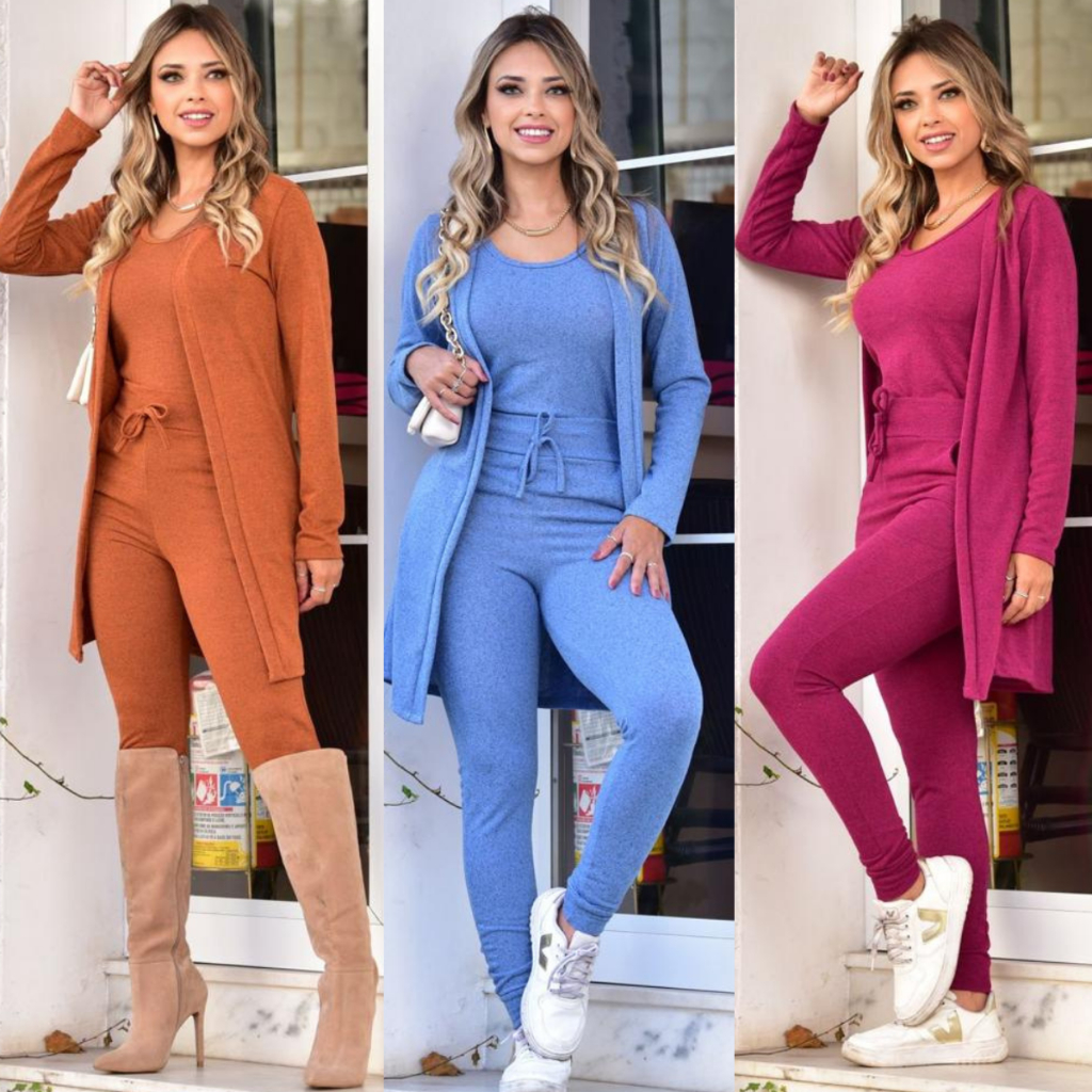 Conjunto 3 Peças Lanzinha regata quimono Com Calça + Blazer