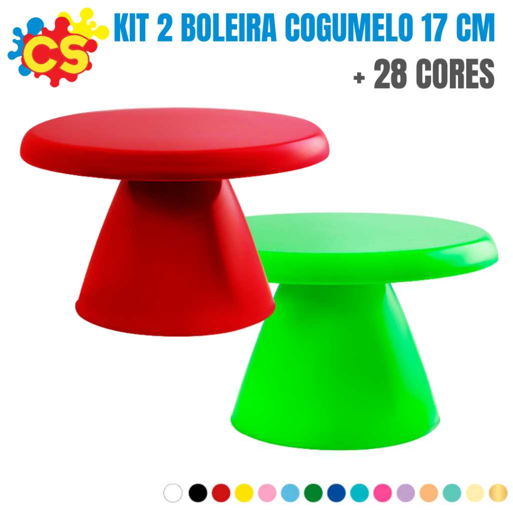 Kit 2 Boleira Cogumelo 17 Cm (+24 Cores) - Suporte pra bolos e doces- Artigos de Festa em Oferta na Shopee
