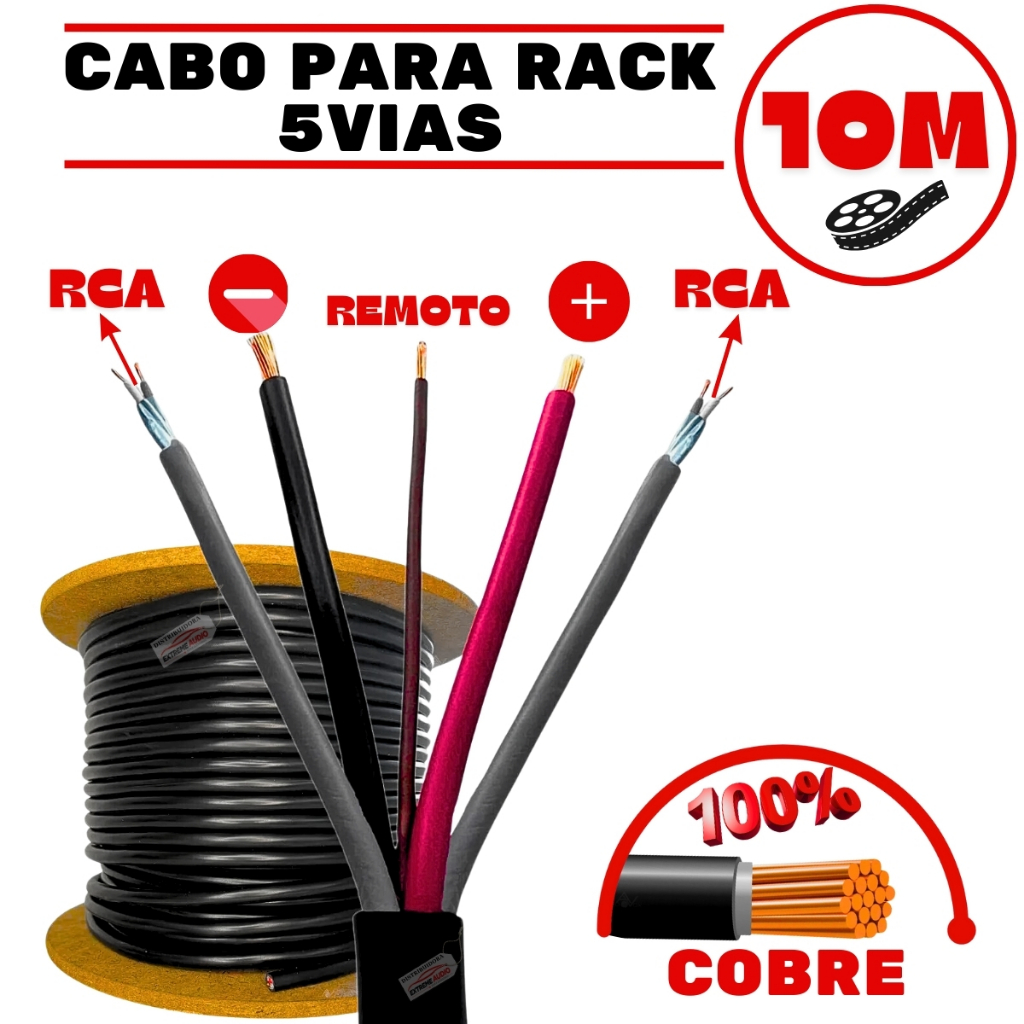 Cabo Multivias Mancini 5Vias 2x24Awg 3 Vias Alimentação 5 Metros Cabo Rack Automotivo Paredão Caixa - Audio