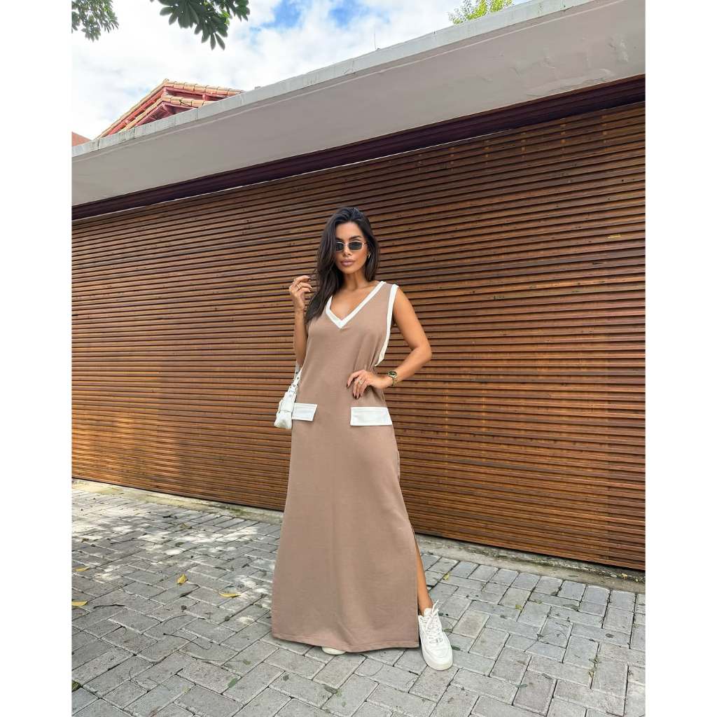 Vestido Feminino Longo Regatão Moderno e Elegante VERÃO 2025/FESTA/ELEGANCIA/TENDENCIA MODA GRINGA