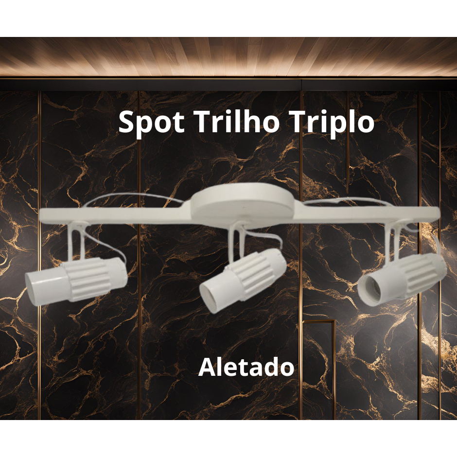 Luminária Spot Trilho Triplo Aletado para 3 lampadas led Premium Retrô iluminação minimalista Clean