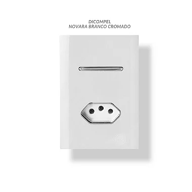 CJ INTERRUPTOR PARALELO + TOMADA 10A COM SUPORTE 4X2 - DICOMPEL NOVARA BRANCO CROMADO