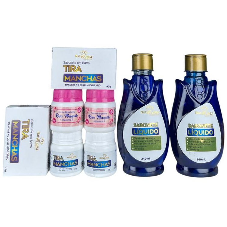 Kit Pomada Tira Manchas + Sabonete Líquido + Sabonete em Barra + Creme Rosa Mosqueta 8 Unidades