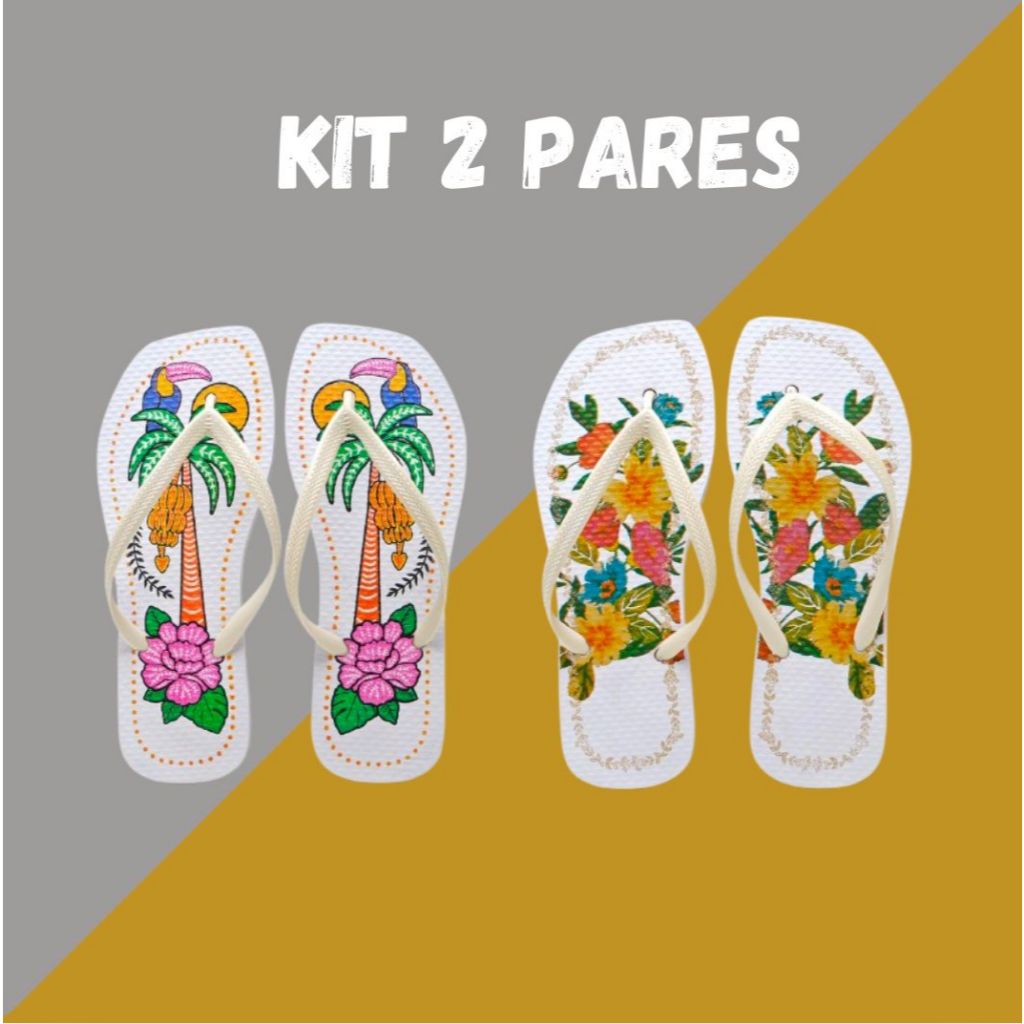 Kit 2 Pares Chinelo Feminino Casual Bico Quadrado Rasteirinha Promoção Outono em Oferta na Shopee