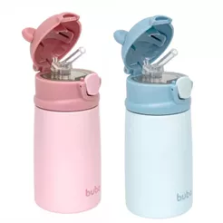 Garrafa Térmica de Água Infantil Ursinho 320ml Inox Canudo 5h Antiderrapante BUBA