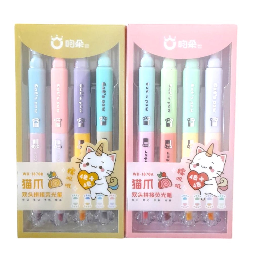 8 Cores C/4 Marca Texto Ponta Dupla Gatinho Unicórnio (WD-1870B/WD-1870A) / Papelaria Criativa em Oferta na Shopee