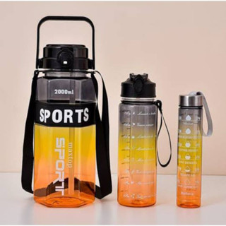 NOVO Kit 3 Garrafa De Água Motivacional De Grande Capacidade Portátil De 2000ML+ 900ML+ 500ML Em Degradê SPORT em Oferta na Shopee