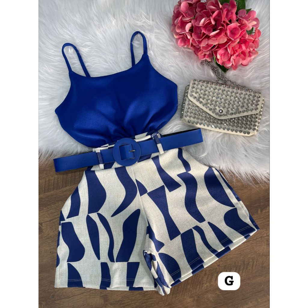 Conjunto G Blusa  short saia  cinto em Oferta na Shopee