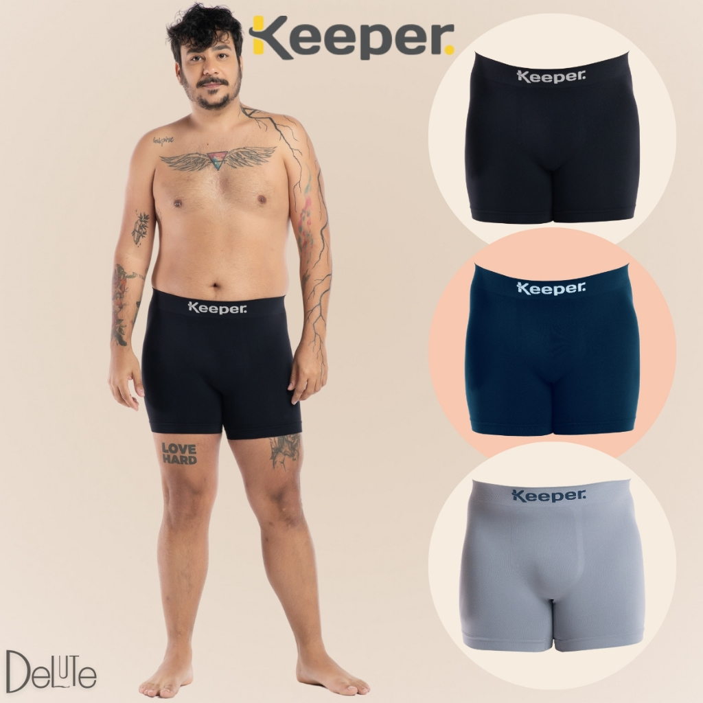 Cueca Boxer Sem Costura Keeper Modelo Plus Size Adulto Lisa Anti Assaduras Resistente Microfibra