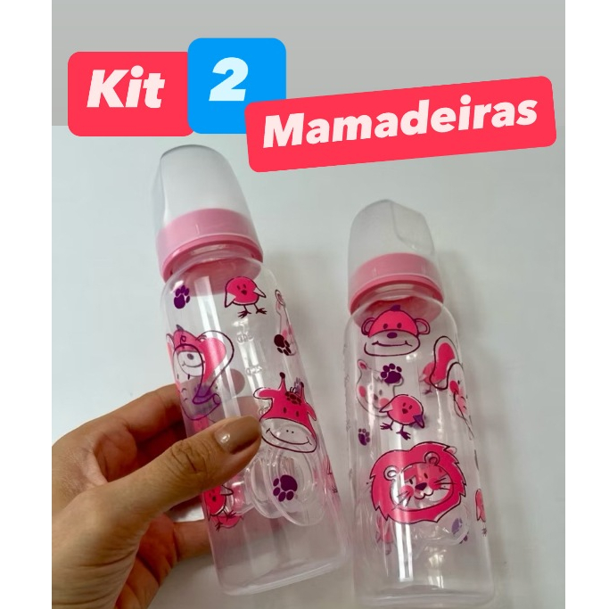 kit 2 mamadeira barato com 2 unidades bico ortodôntico ou Redondo240ml