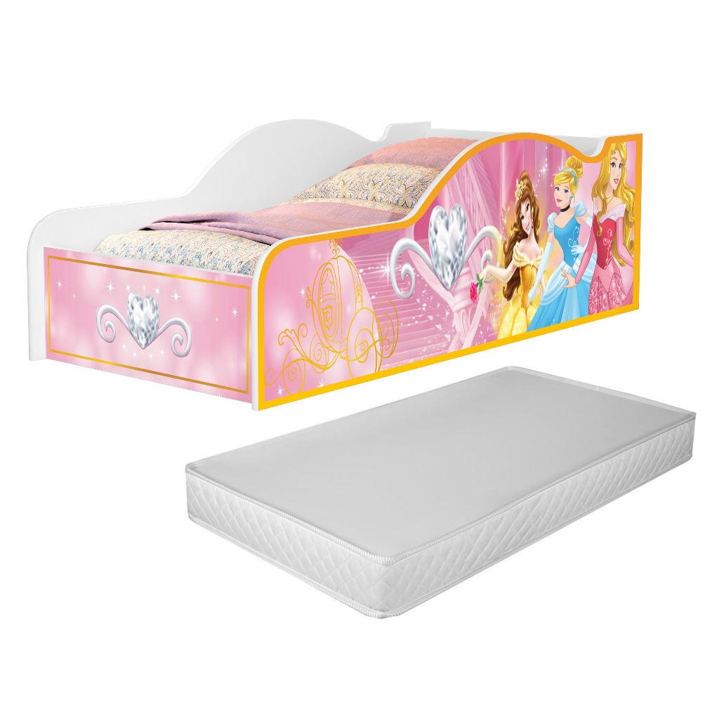 Cama Infantil Princesas com Colchão Meninas Castelo Encantada Rosa Criança Proteção Quarto...