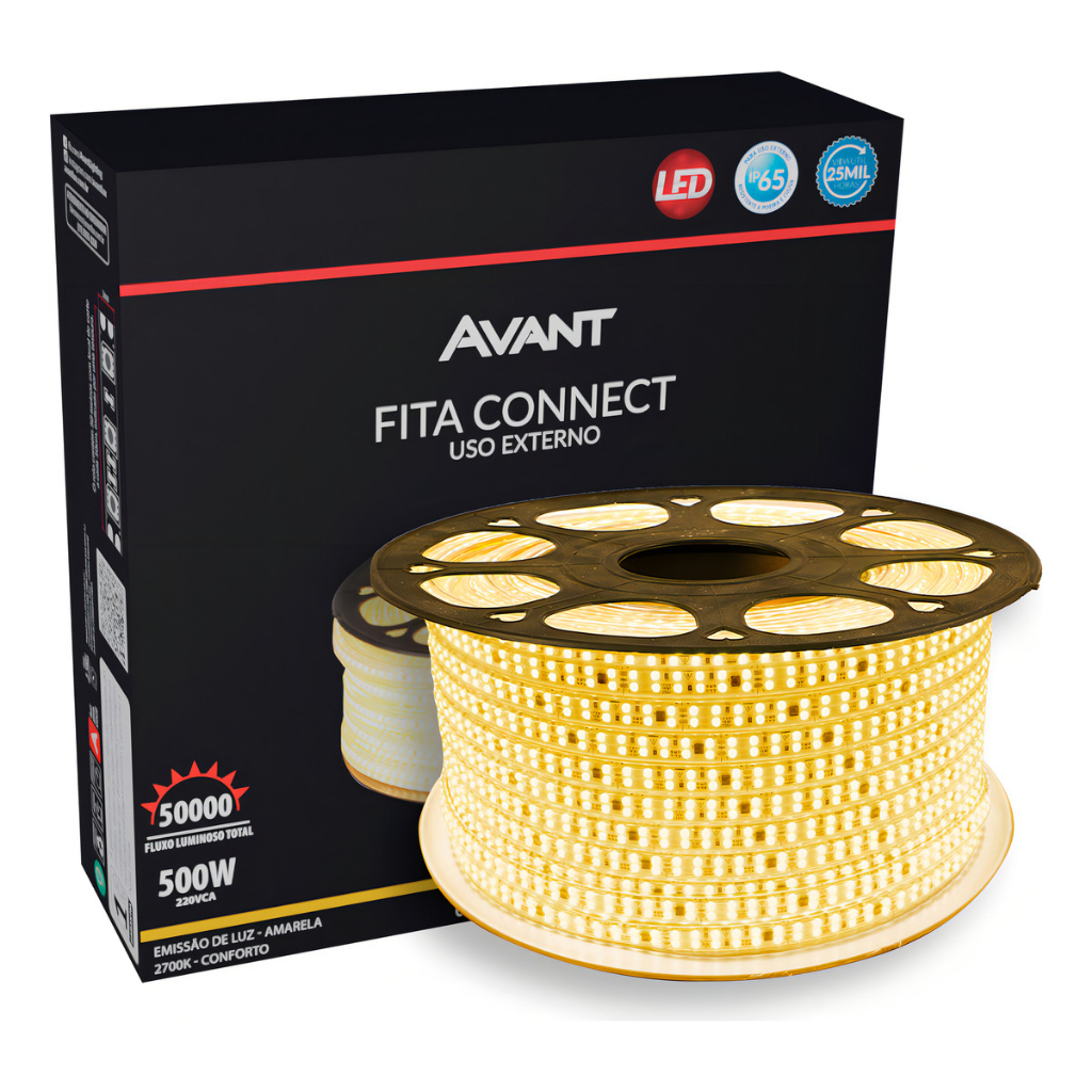 Fita De Led Connect 10w 50 Metros Branco Quente 2700k 220v - Tensão Direta Ip65 120 Leds M
