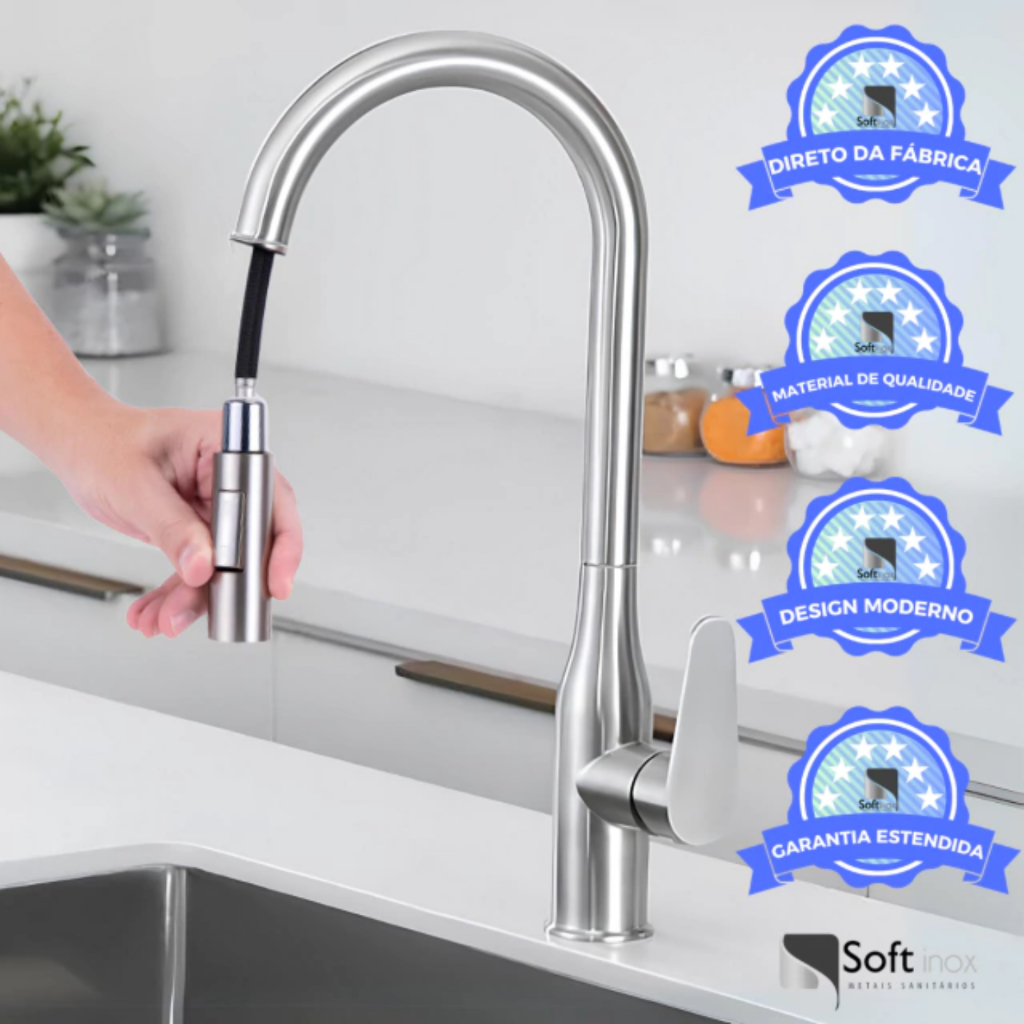 Torneira Gourmet Monocomando Com Extensor 36cm Para Bancada e Ducha Dupla