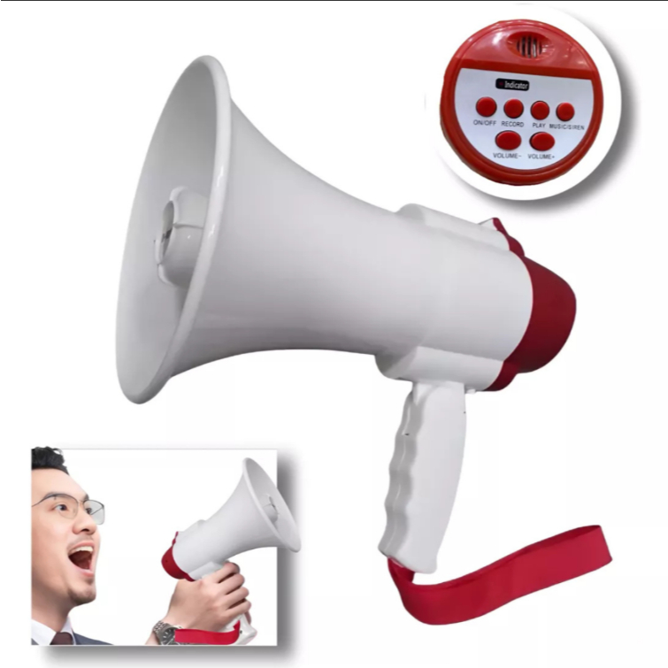 Megafone Portátil Recarregável Com Sirene Musical E Gravador