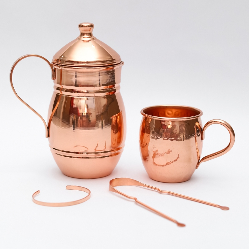 Kit Ayurveda de cobre puro garrafa de cobre + caneca 300 ml + pulseira + raspador de língua em Oferta na Shopee