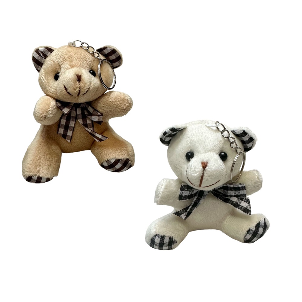 Urso Ursinho De Pelúcia Marrom Chaveiro Com Laço Xadrez Chaveiro Bolsa, Mochila Lembrancinha Infantil -10 cm