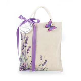 05 Sacolas Ecobag em Linho Natural 25x30 Lavandas e Borboletas + Fita de Cetim + Tag Personalizada em Oferta na Shopee