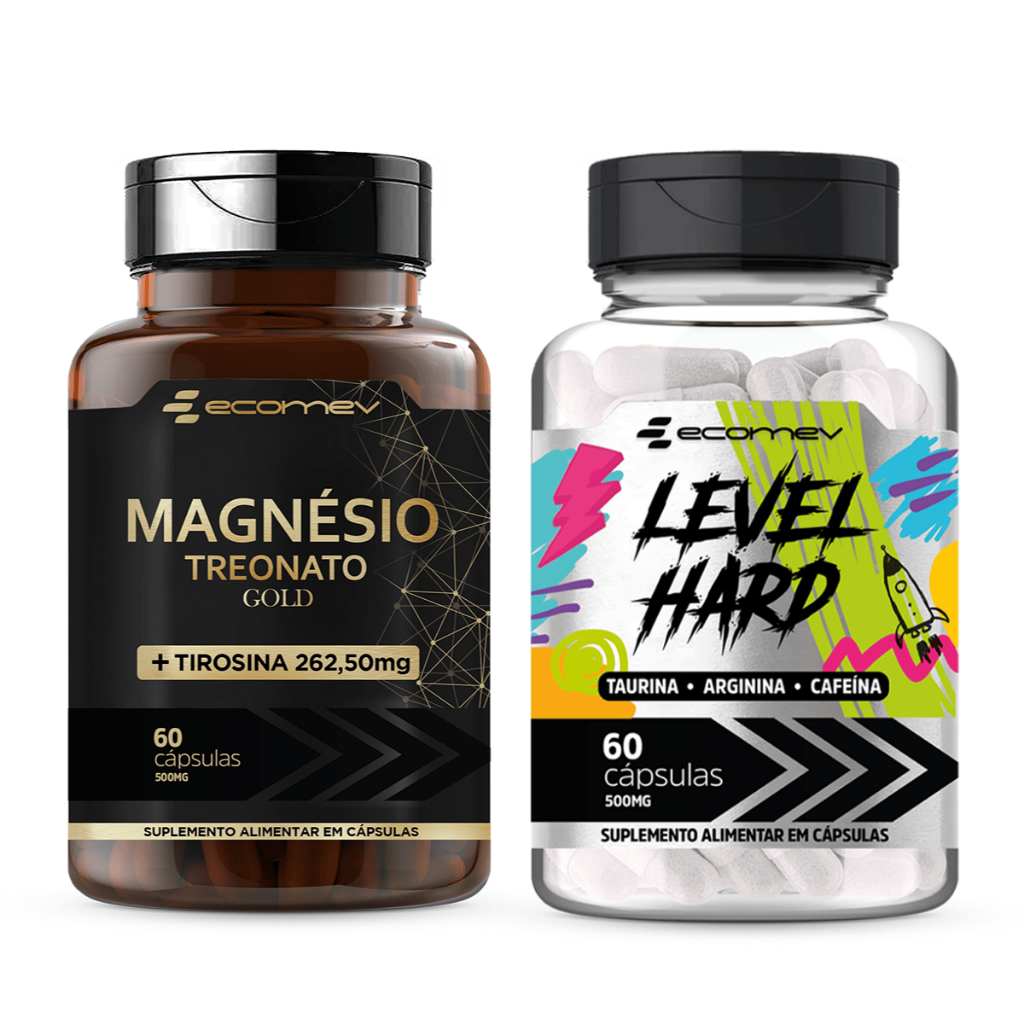 Kit Pre Pos Treino  Magnesio Treonato + L Tirosina + Cafeina Taurina Arginina 120 cápsulas Ecomev