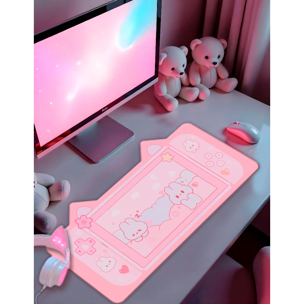 Mouse Pad/p Desktop 70X35cm Cute Cat com Orelhinhas e Borda Coturada Fofo Gatinho em Oferta na Shopee