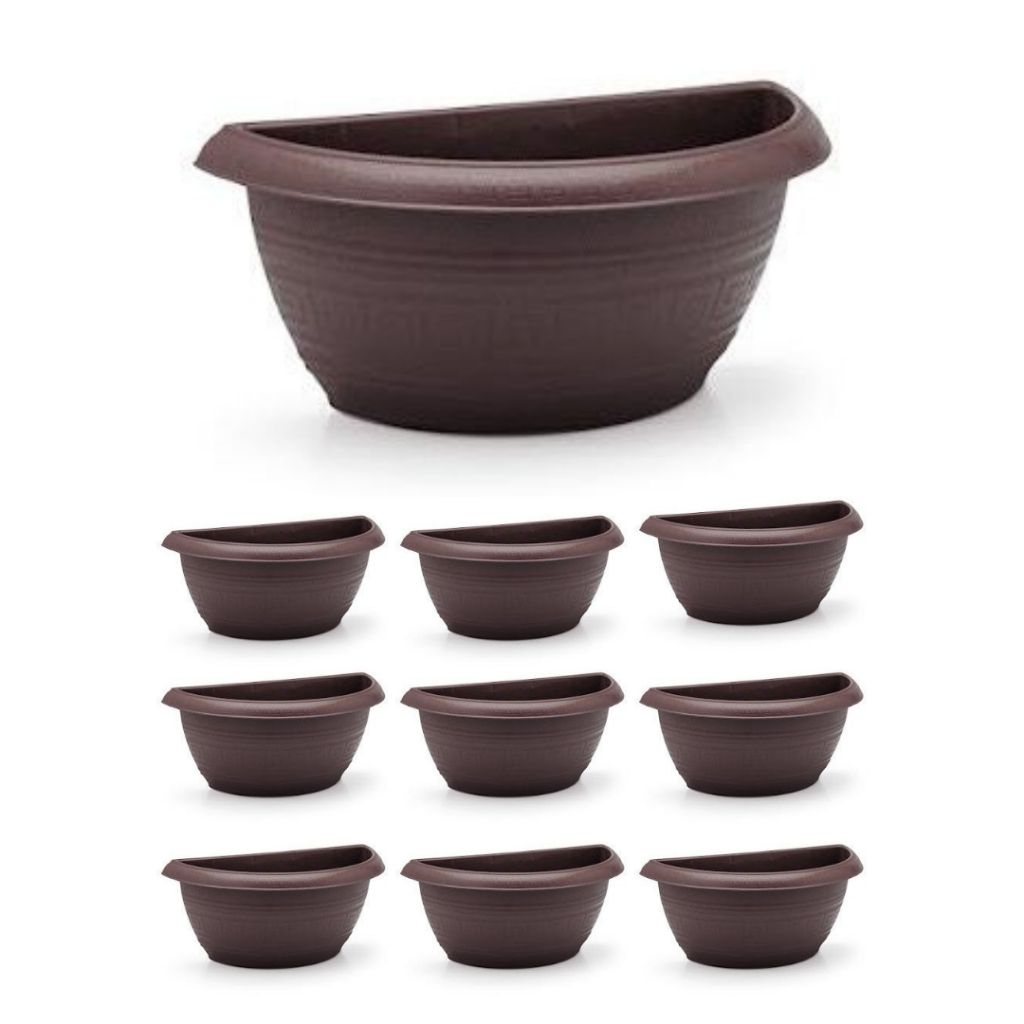 Kit 10 Vaso Greco de Parede Meia Lua 3,3 Litros Em Plástico Reforçado Para Plantas Decoração Casa Apartamento