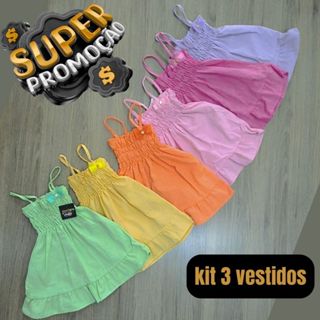 Kit 3 vestidos infantil cores variadas 1 a 4 anos em Oferta na Shopee