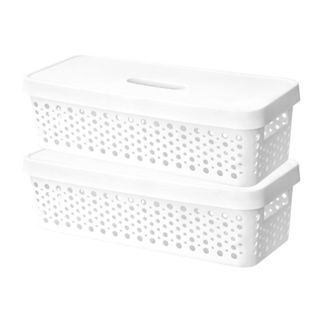 Kit 2 Caixa Organizadora com Tampa Rattan Branco 3,6 Litros 33,5cmx16cmx10cm - Multiuso em Oferta na Shopee