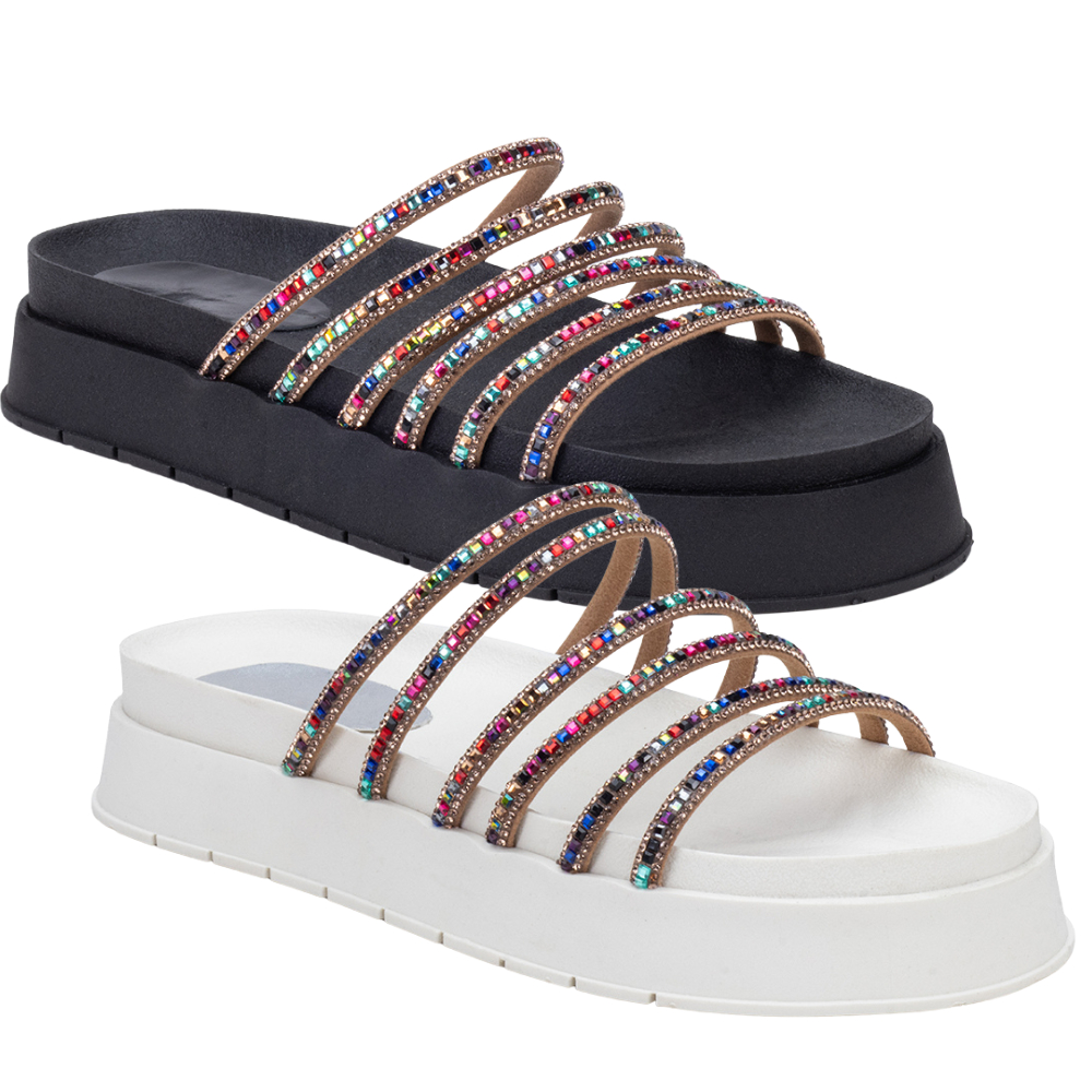 Kit 2 Papete Sola Alta FlatForm Luxo Pedraria Birken Papete Feminina Tratorada Rasteirinha Bloqueira