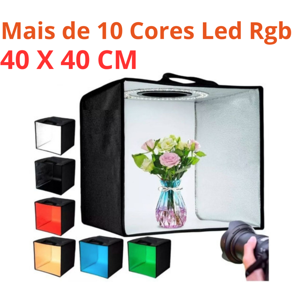 Mini Estúdio Portátil 40 x40 Fotográfico Luz Led Rgb Light Box Dobrável