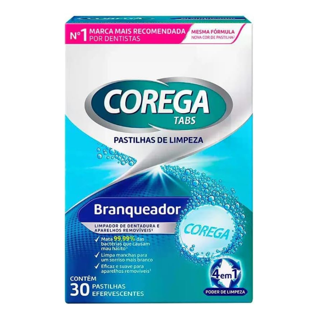 Corega Tabs Branqueador Limpador Próteses Com 30 Pastilhas