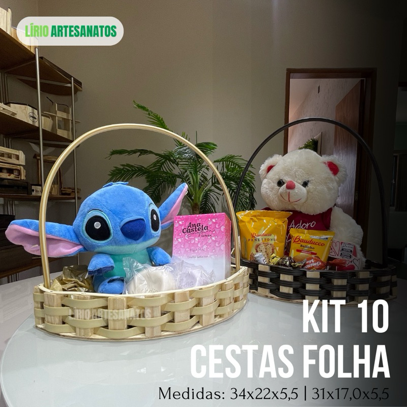 Kit 10 Cestas Folha Fibra Sintética - decoração|embalagem|cosmético|páscoa|presentes|arran...