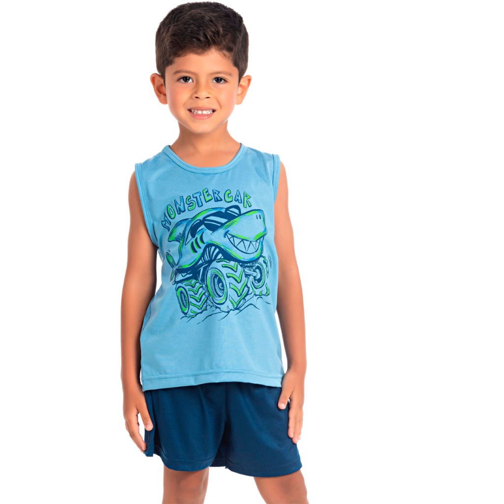 Pijama Infantil de Verão Menino Regata estampada e Shorts
