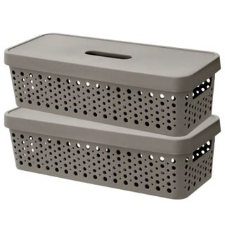 Kit 2 Caixa Organizadora com Tampa Rattan 3,6 Litros 33,5cmx16cmx10cm - Multiuso em Oferta na Shopee