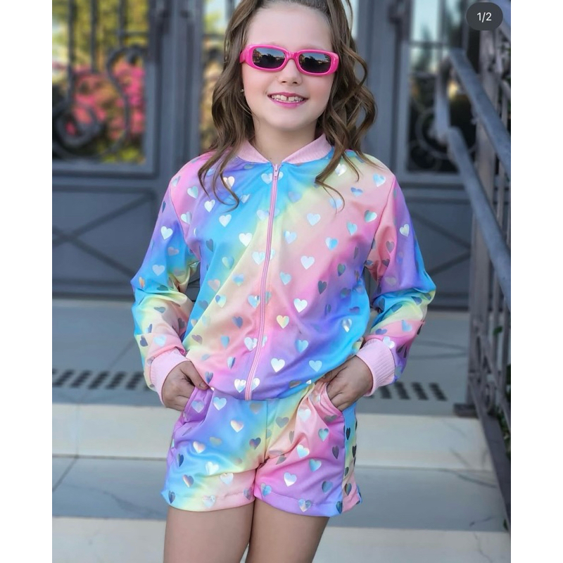 Conjunto Infantil l/ Juvenil coração Blogueirinha 💖 Holográfico