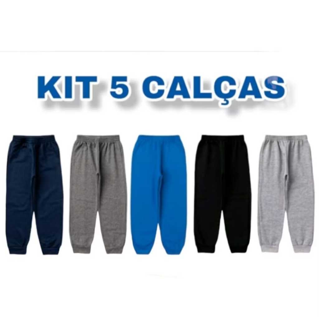 Kit 5 Calças Moletom Juvenil e Infantil Feminino Masculino do 1 ao 16 com punho Flanelada
