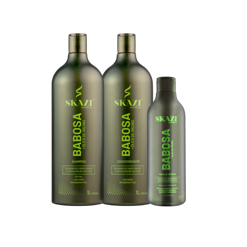 Kit Skazi Babosa 3 em 1 – Shampoo 1L, Condicionador 1L e Creme de Pentear 400ml -  Hidratação Capilar em Oferta na Shopee