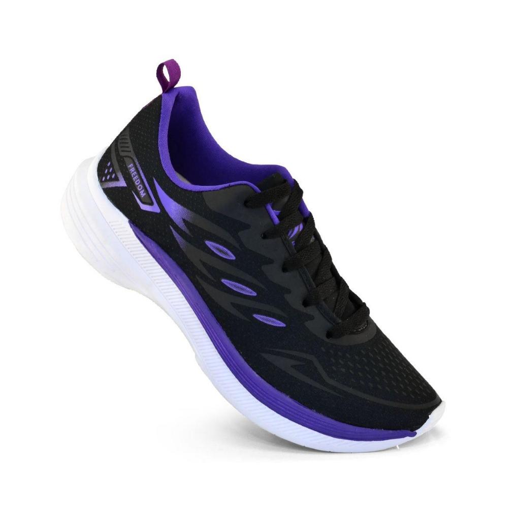 Tenis Feminino Escolar Academia Original FREEDOM Corrida Caminhada Lançamento PRETO e ROXO