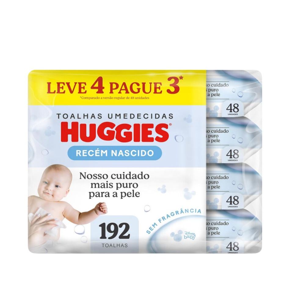 kit Lenços Umedecidos Huggies Recém Nascido L4 P3 - 192 Unidades em Oferta na Shopee