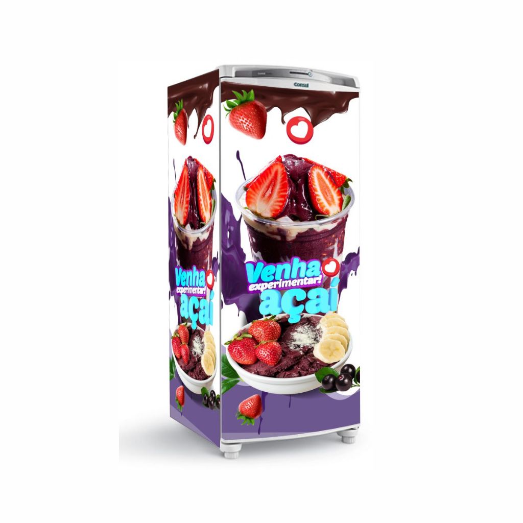adesivo personalizado para freezer vertical e geladeira com tema Açai