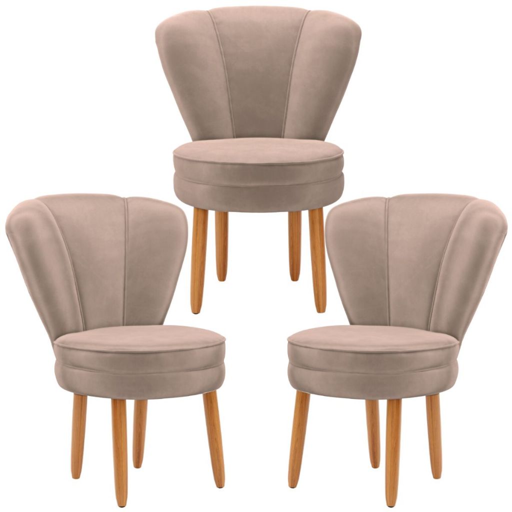 Jogo de 3 Poltronas Estofada para Mesa de Jantar Decor Resistente Sala de Jantar Tecido Veludo