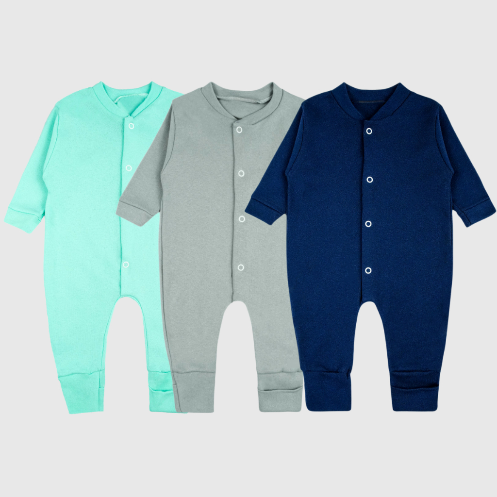 Kit 3 Macacão Suedine Liso para Bebê Menino e Menina com Cores Minimalista Pé Reversivel