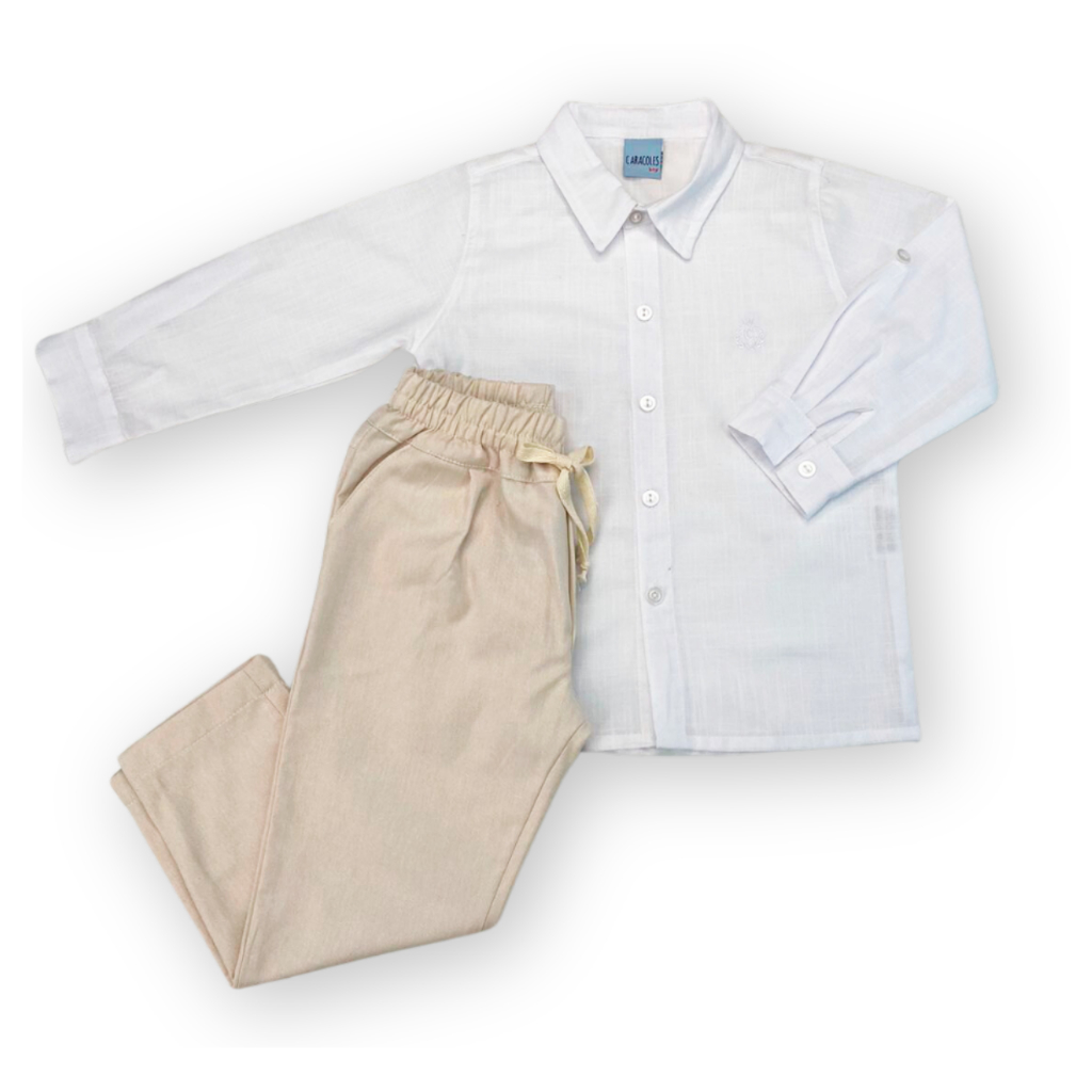 Conjunto KIT 2 PEÇAS Camisa Calça Sarja Menino Infantil Social Manga Longa Evento P ao G 1 ao 3