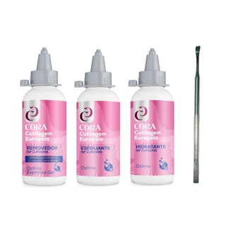 Kit Cutilagem Europeia REMOVEDOR + ESFOLIANTE + HIDRATANTE Cora OZÔNIO 100ml + Espátula Empurrador em Oferta na Shopee