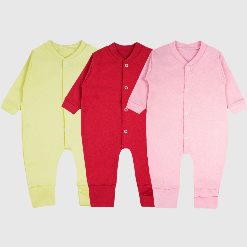 Kit 3 Macacão Suedine Liso para Bebê Menina com Cores Minimalista Pé Reversivel Menino 100% Algodão