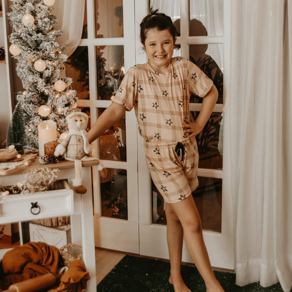 Pijama Infantil De Menina  Criança Blusa Short Doll Blogueira  Verão Curto  Gola Redonda