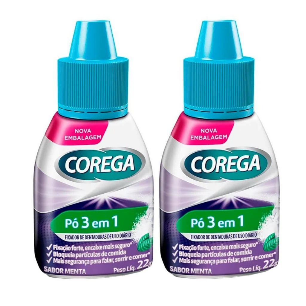 Corega Pó Fixador de Próteses Dentaduras 22g Kit 2un