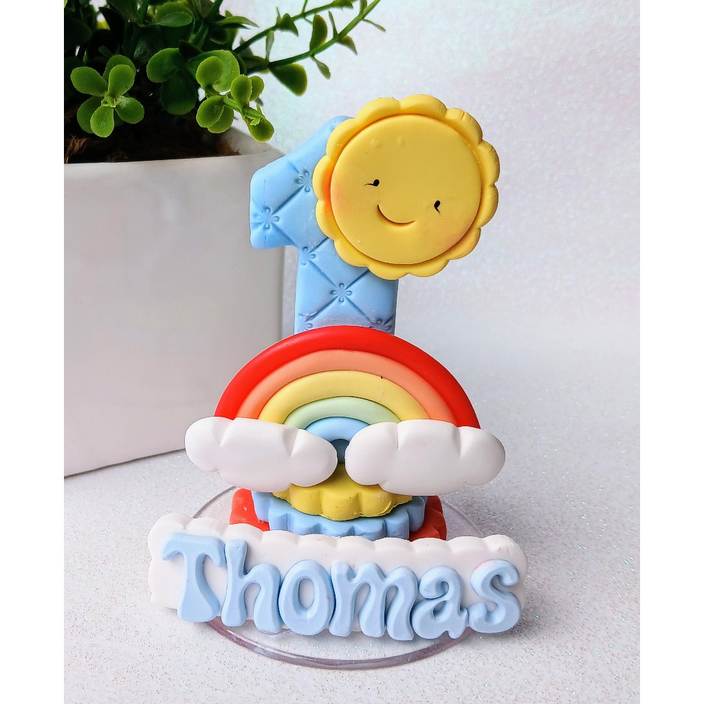 Vela aniversário decorada arco-íris menino