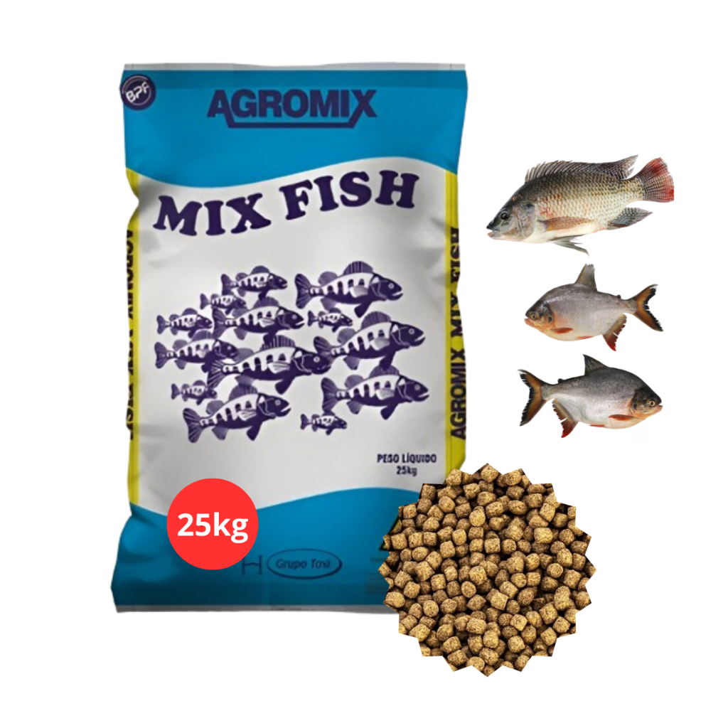 Ração Para Peixes Mix Fish 22% Engorda 8 A 9mm Tilápia Pacu Tambaqui Carpas 25kg
