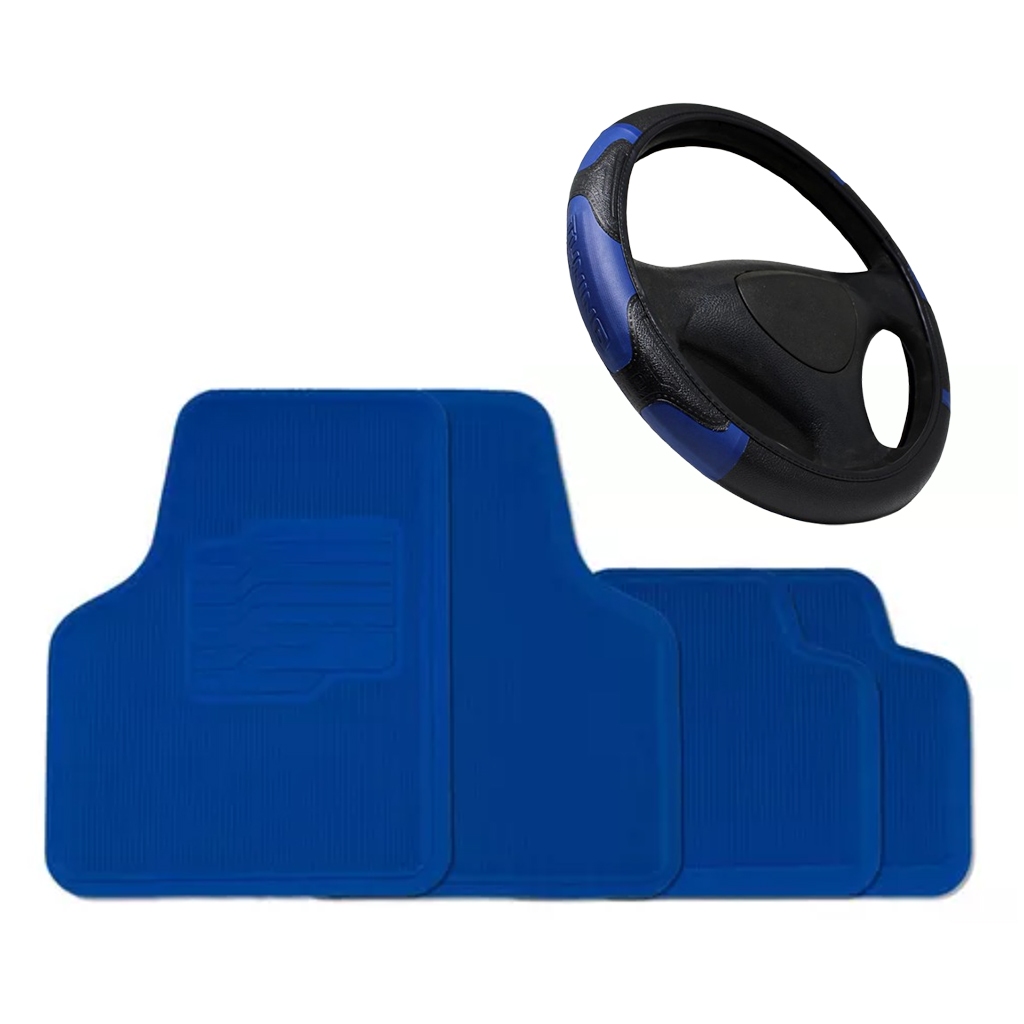 Jogo Tapete Borracha + Capa de Volante Azul Chevrolet Corsa Vectra S10